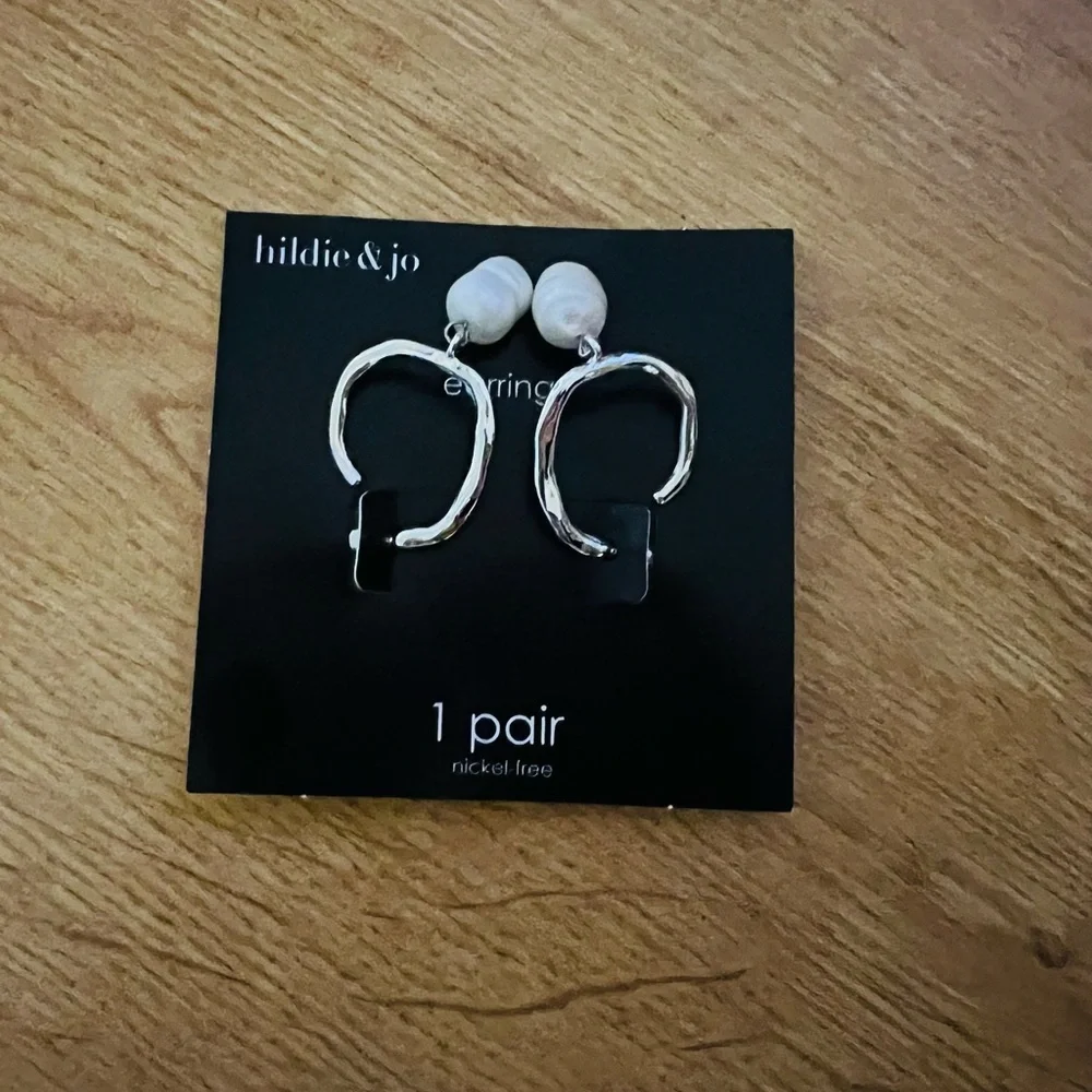 Hildie & Jo Silver Hoop Earrings with Pearl Charm - Picture 2 of 5